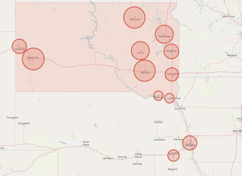 A map showing distribution locations of THC beverages from Global Distributing. (Courtesy Global Distributing)