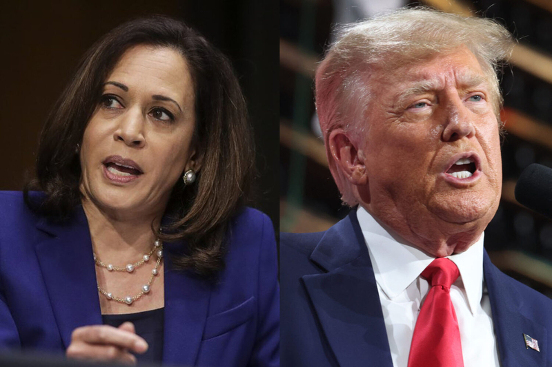 Vice President and Democratic presidential nominee Kamala Harris, and former President and current Republican presidential nominee Donald Trump. (Photos by Jonathan Ernst/Scott Olson/Getty Images)