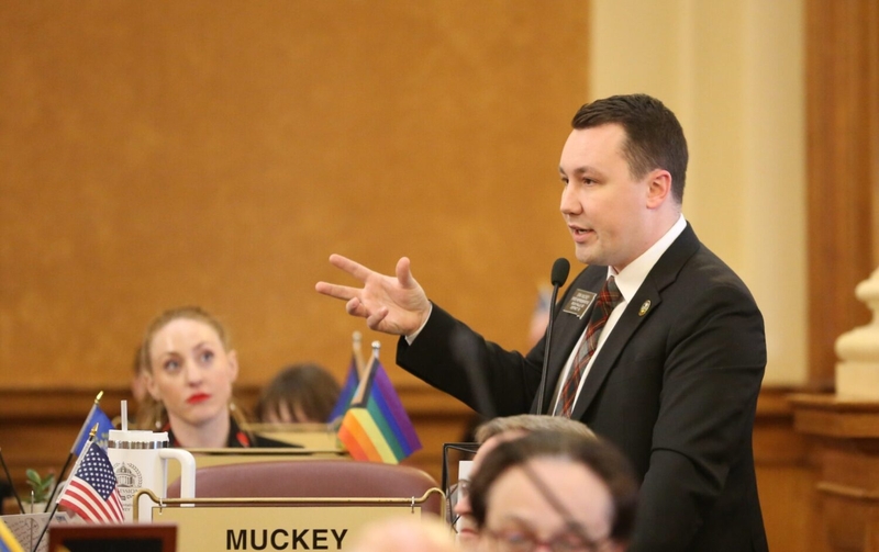 Rep. Eric Muckey, D-Sioux Falls, speaks to lawmakers in the House of Representatives at the South Dakota Capitol in Pierre on Feb. 25, 2025. (Photo by Joshua Haiar/South Dakota Searchlight)