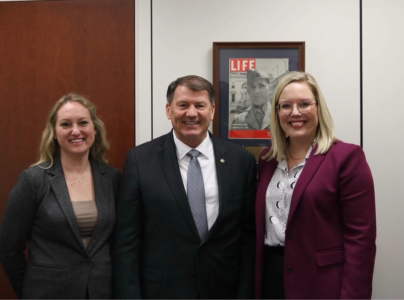 (From left to right) Elizabeth Hultegren, OB-GYN in Sioux Falls; Sen. Mike Rounds, R-S.D.; and Emma Bye, OB-GYN in Yankton, pose for a photo at Rounds' office in Washington D.C. Bye and Hultegren visited the nation's capital on behalf of the American College of Obstetricians and Gynecologists. (Courtesy of Emma Bye)