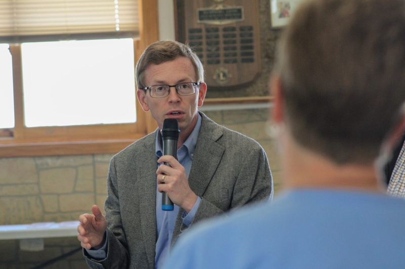 U.S. Rep. Dusty Johnson, R-South Dakota, participates in a roundtable discussion hosted by Farmers for Free Trade on Sept. 6, 2025, at the Central States Fairgrounds in Rapid City. (Seth Tupper/South Dakota Searchlight)