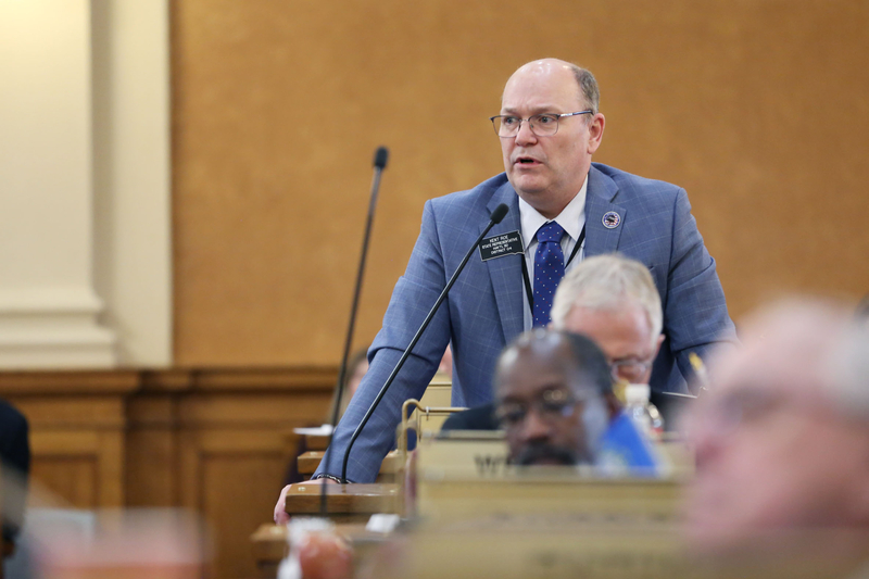 State Rep. Kent Roe, R-Hayti, speaks in the House of Representatives at the South Dakota Capitol in Pierre on Feb. 10, 2026. (Photo by Makenzie Huber/South Dakota Searchlight)