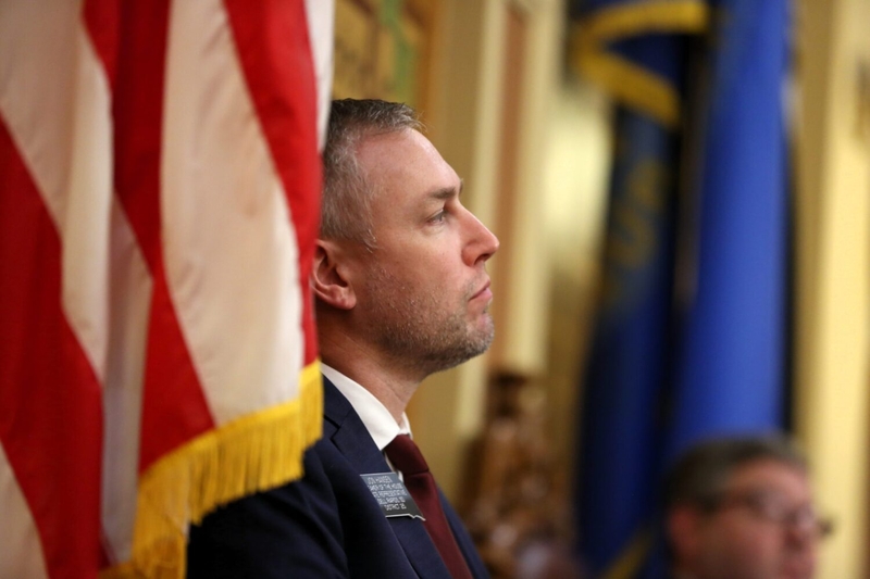 South Dakota Speaker of the House Jon Hansen, R-Dell Rapids, listens to Gov. Larry Rhoden's State of the State address on Jan. 13, 2026, at the Capitol in Pierre. (Photo by Meghan O'Brien/South Dakota Searchlight)