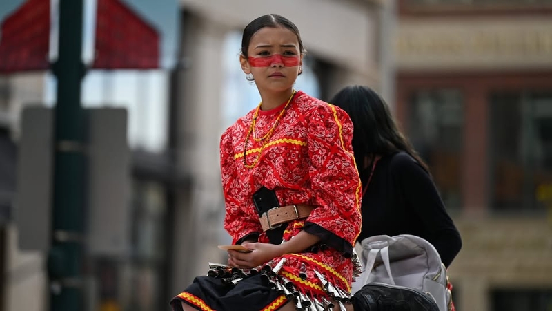 McKenna Wendel at a Native American Day parade in Sioux Falls. (courtesy Samantha Laurey, Argus Leader)