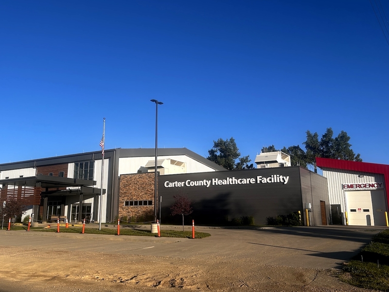 The hospital in Ekalaka, a small town in sprawling, rural southeastern Montana, sits at the intersection of two dirt roads. (Arielle Zionts/KFF Health News)
