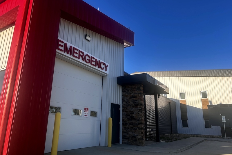 The ambulance bay of the emergency room at Dahl Memorial Hospital in Ekalaka, a small town in sprawling, rural southeastern Montana. (Arielle Zionts/KFF Health News)
