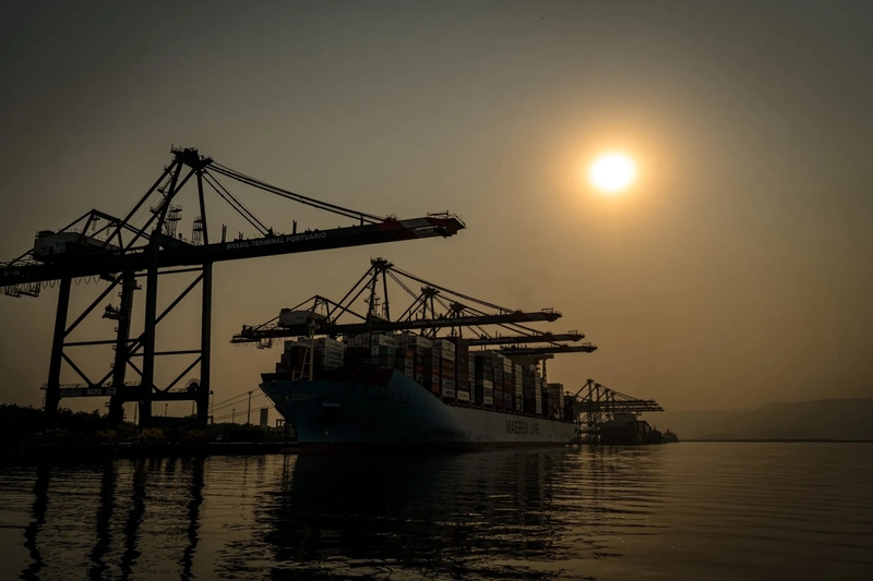 A ship docked at the Port of Santos in Brazil.