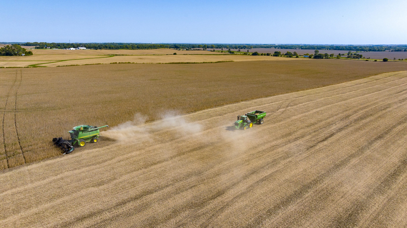 Soybean harvest on the Anderson farm near Mansfield, Illinois