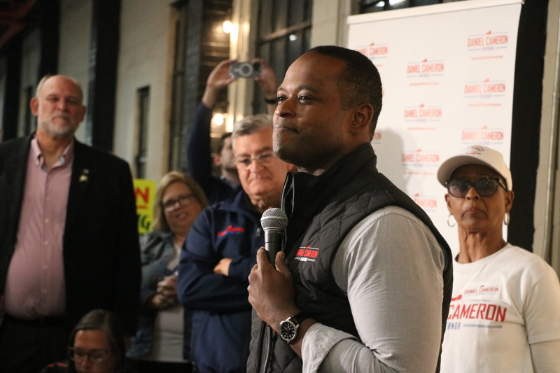 Daniel Cameron stood by family and other Republican candidates for statewide office at his last campaign stop in Elizabethtown.