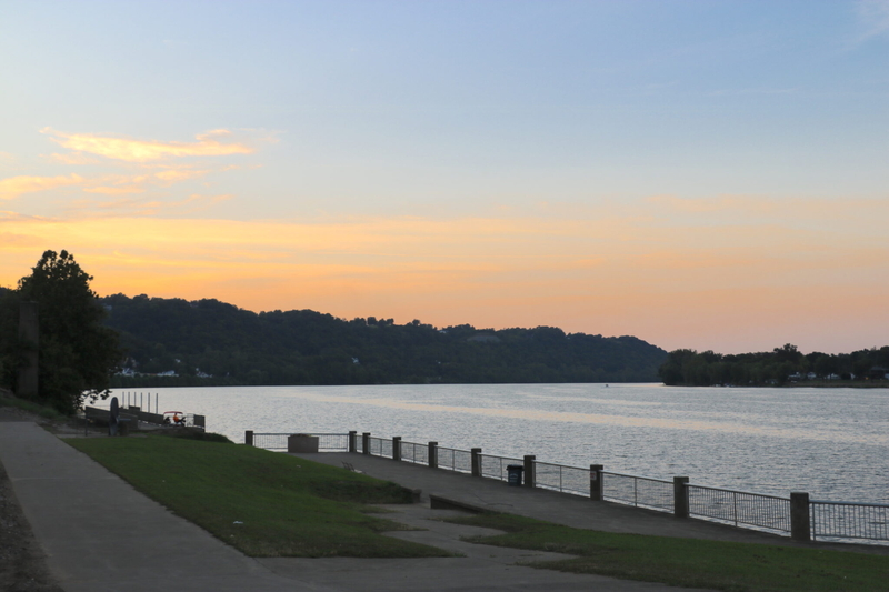 A view of the Ohio River at sunset.