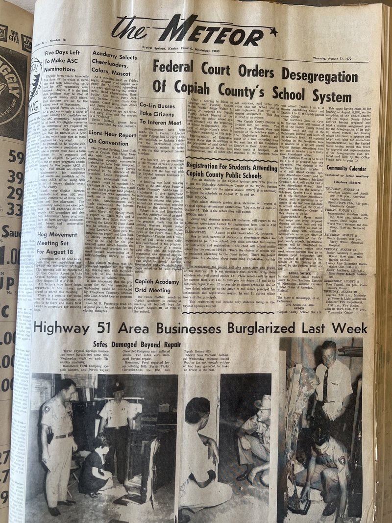 Copiah County School District free of desegregation order