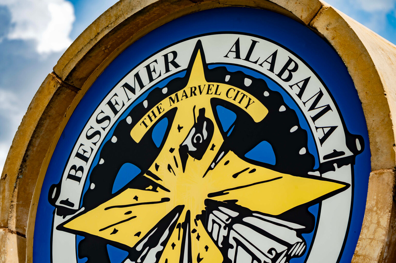 A sign saying "Bessemer Alabama The Marvel City"