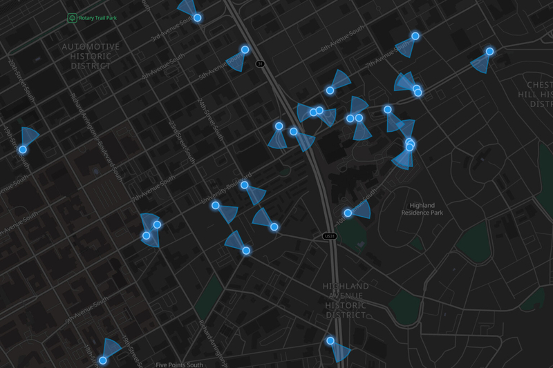 A grid showing locations of Flock cameras