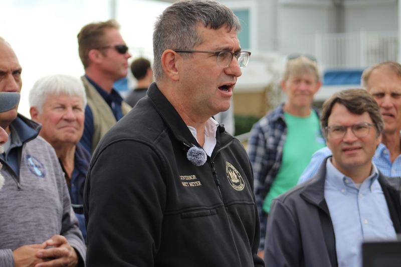 Delaware Gov. Matt Meyer speaks at a press conference in Bethany Beach in late September after a nor'easter caused coastal damage.