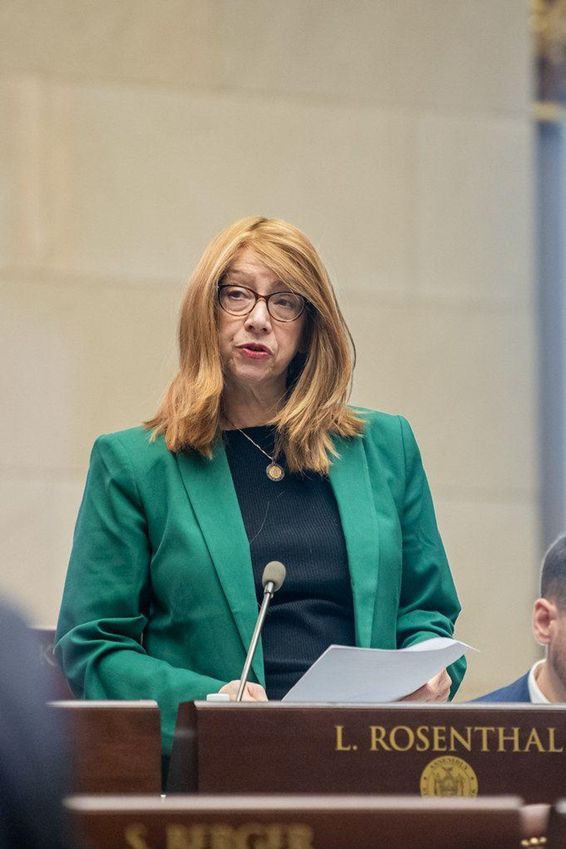 Photo of Assemblymember Linda Rosenthal standing and speaking.