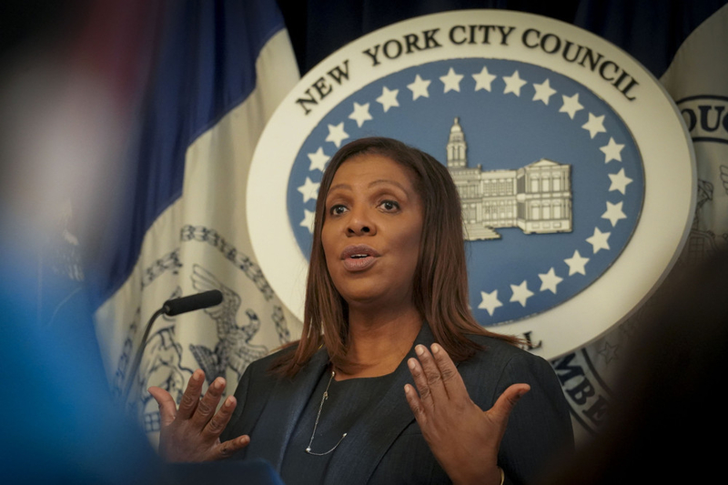 Photo of New York Attorney General Letitia James speaking at a podium.