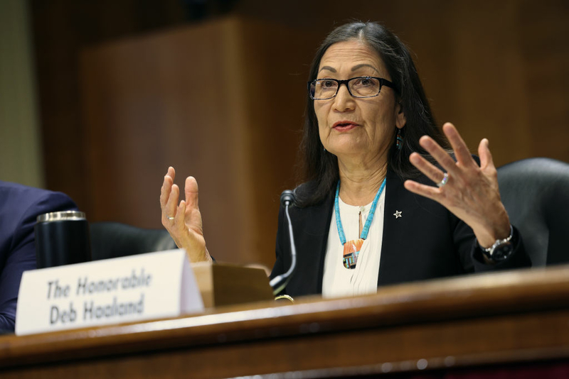 U.S. Interior Secretary Deb Haaland testifies during a Senate Energy and Natural Resources hearing on May 2, 2023, in Washington, D.C. The committee held the hearing to examine President Biden's budget request for the U.S. Department of the Interior for fiscal year 2024. (Photo by Kevin Dietsch/Getty Images)