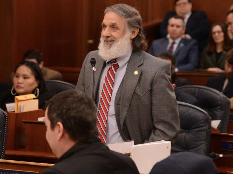 Rep. George Rauscher, R-Sutton, speaks in favor of the creation of an Alaska Department of Agriculture by executive order on Wednesday, March 19, 2025. (Photo by James Brooks/Alaska Beacon)