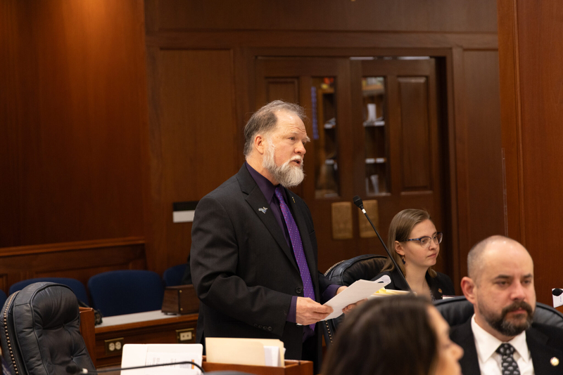 Rep. Ted Eischeid, D-Anchorage, makes the motion to adjourn the 2025 session on the House floor in May 20, 2025 (Photo courtesy of the House Majority Coalition)