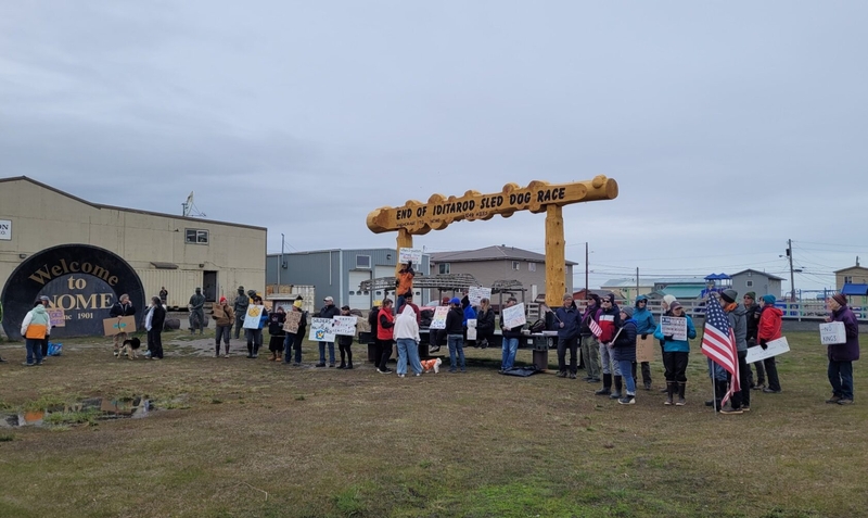Residents rally in Nome for the "No Kings" rally on June 14, 2025 (Photo courtesy of Claire Richardson)