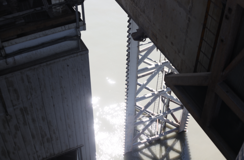 The Spartan 151 is what's known as a "jackup rig," allowing operators to use its three legs to lift it above shorter oil and gas platforms. (Photo by Nathaniel Herz/Northern Journal)