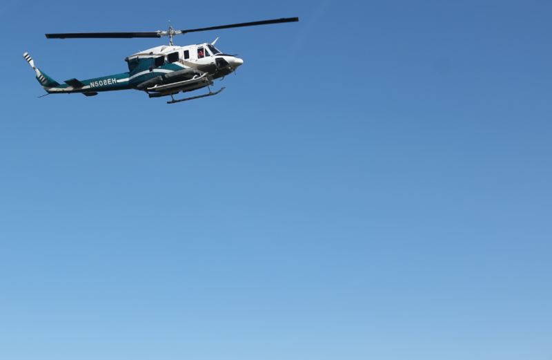 One of the Bell 212 helicopters operated by Grasshopper Aviation, a Hilcorp affiliate. (Photo by Nathaniel Herz/Northern Journal)