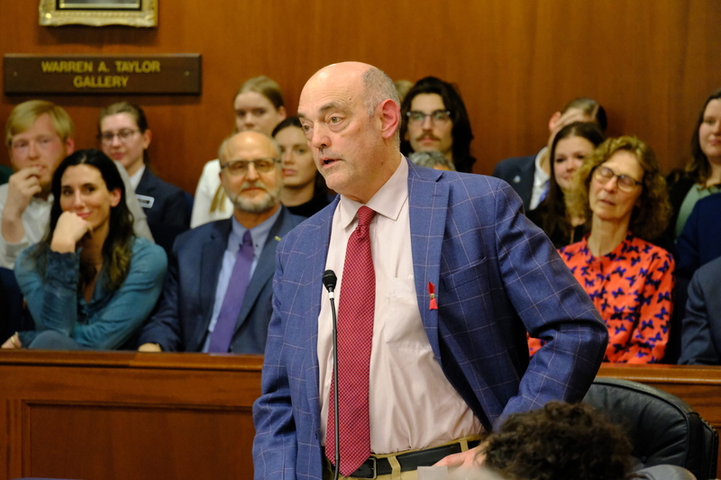 Rep. Andy Josephson, D-Anchorage, thanks his staff and colleagues in remarks on the House floor acknowledging he will retire from the Legislature this year and not seek reelection on May 20, 2026. (Photo by Corinne Smith/Alaska Beacon)