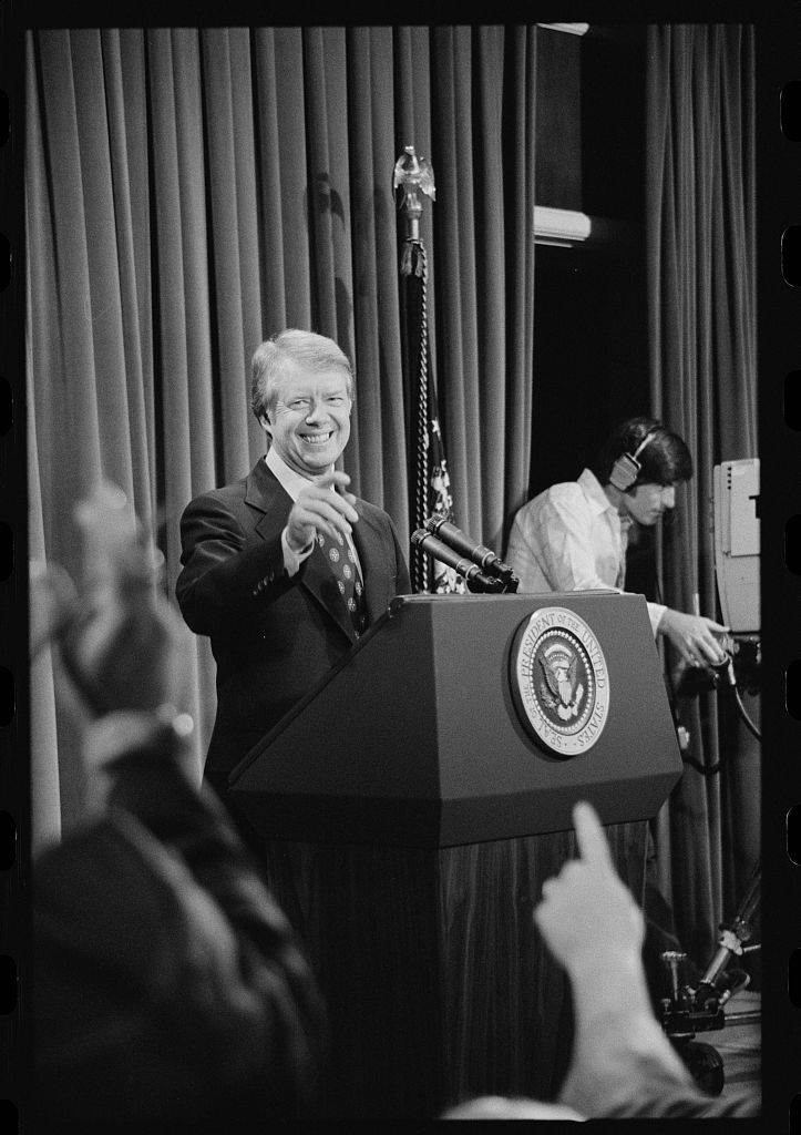 President Jimmy Carter takes questions at a press conference on June 30, 1977. (Photo by Marion Trikosko/Provided by the Libarary of Congress)