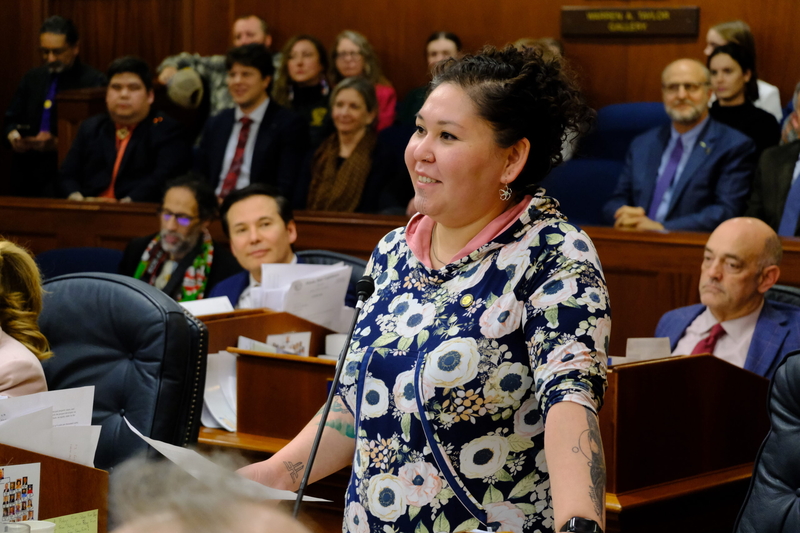 Rep. Robyn Niayuq Frier, D-Utqiagvik, speaks on the House floor on the last day of the regular legislative session on May 20, 2026. (Photo by Corinne Smith/Alaska Beacon)