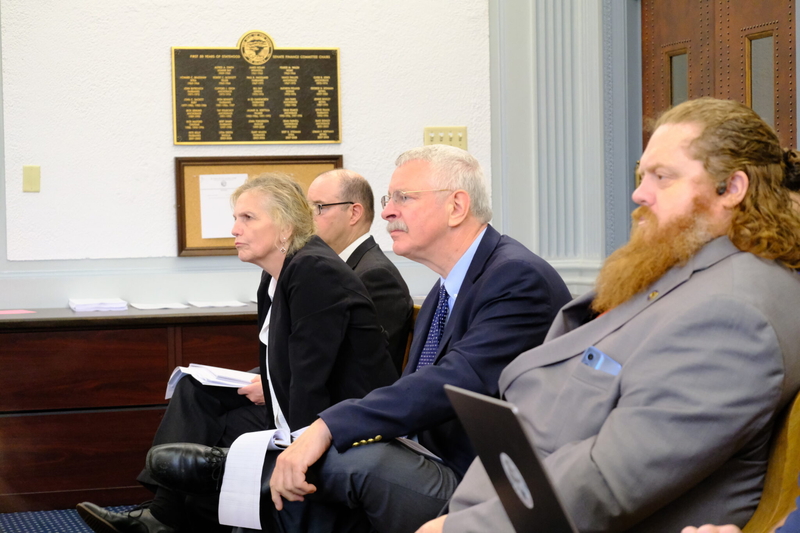 House Minority Leader Rep. DeLena Johnson, R-Palmer, and Reps. Dan Saddler, R-Eagle River, and Garrett Nelson R-Sutton were among the Republican minority members that traveled to Juneau to encourage urgency on the bill, and attended the conference committee hearing on July 2, 2026. (Photo by Corinne Smith/Alaska Beacon)