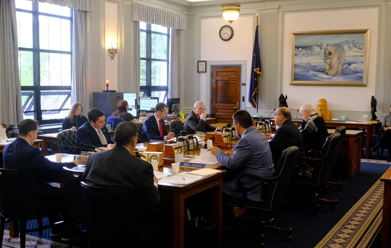 Members of the conference committee tasked with negotiating a final compromise AKLNG tax bill from House and Senate versions, debate the bill on July 16, 2026, before moving it to a vote before the full House and Senate. (Photo by Corinne Smith/Alaska Beacon)