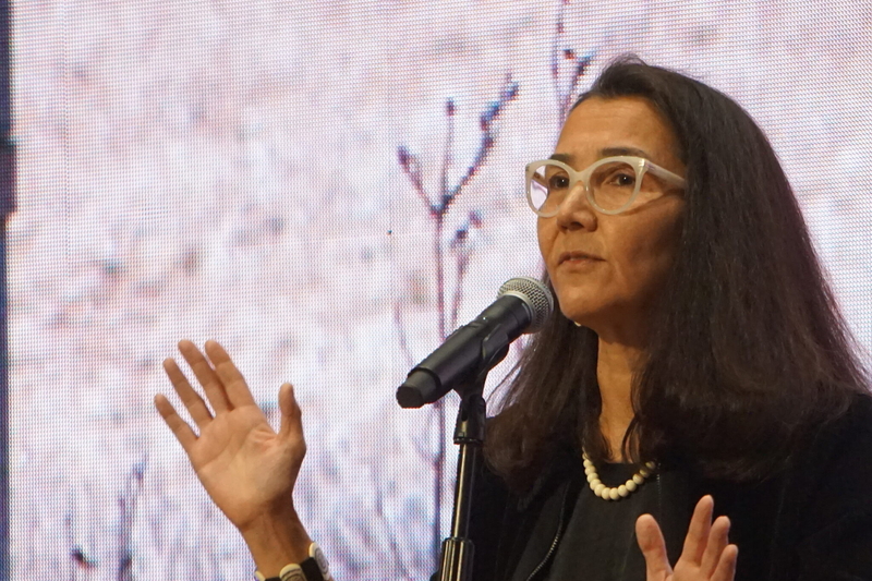 Former U.S. Rep. Mary Peltola, D-ALaska, speaks at the U.S. Senate candidate forum held Aug. 27, 2026, at the Alaska Oil and Gas Association Conference in Anchorage.
