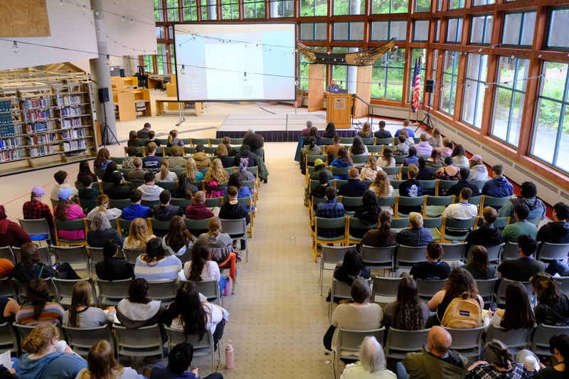 New students at the University of Alaska Southeast attend orientation at the Egan Library on campus in Juneau on Aug. 21, 2026. (Photo by Corinne Smith/Alaska Beacon)