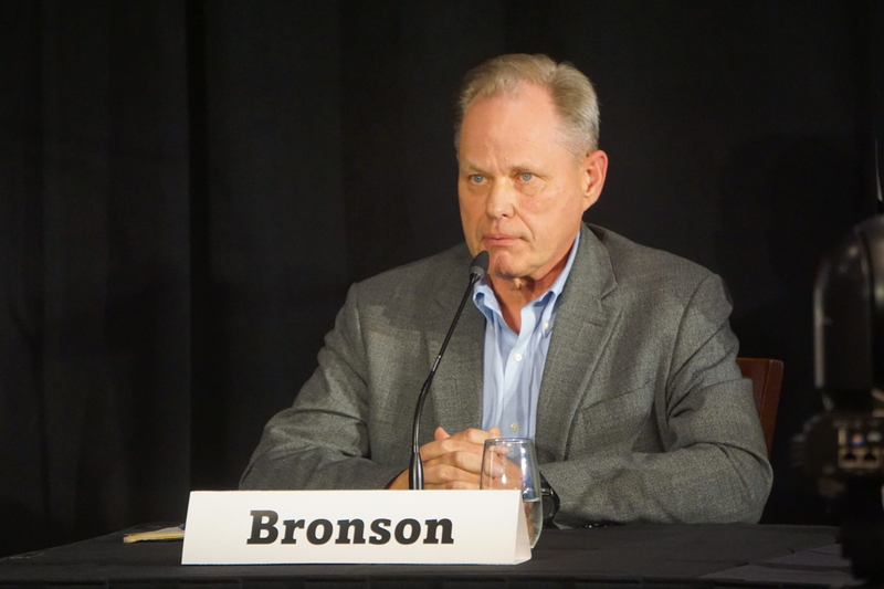 Former Anchorage Mayor Dave Bronson listens to discussion at a Sept. 8, 2026, gubernatorial candidate forum held by the Last Frontier Republican Club at the Petroleum Club of Anchorage. (Photo by Yereth Rosen/Alaska Beacon)