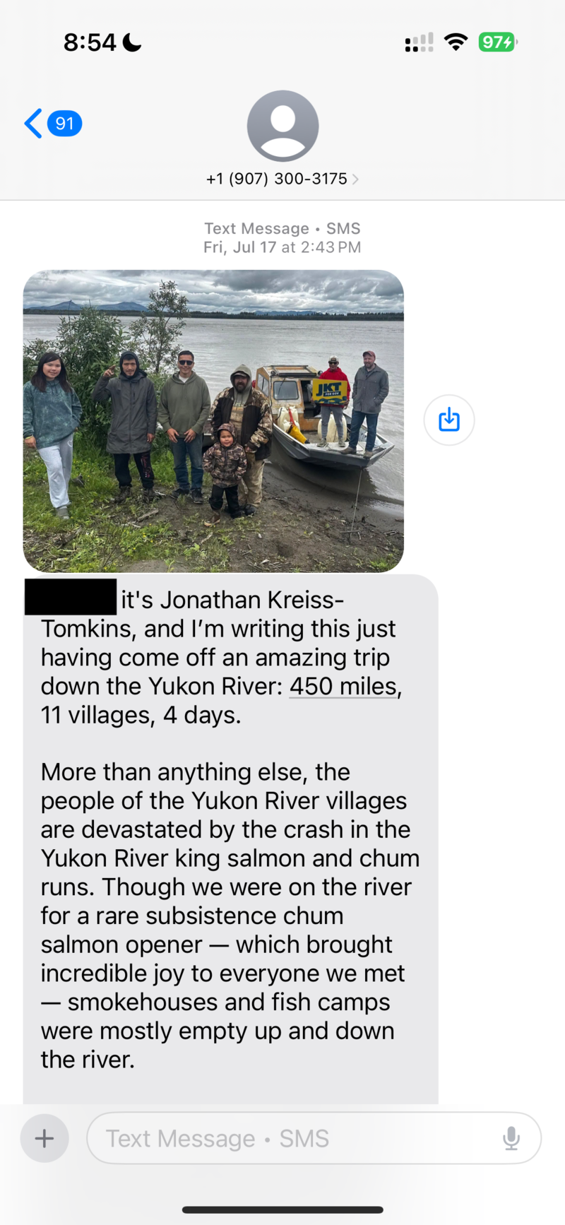 Screenshots of text messages sent by Jonathan Kreiss-Tomkins' campaign.