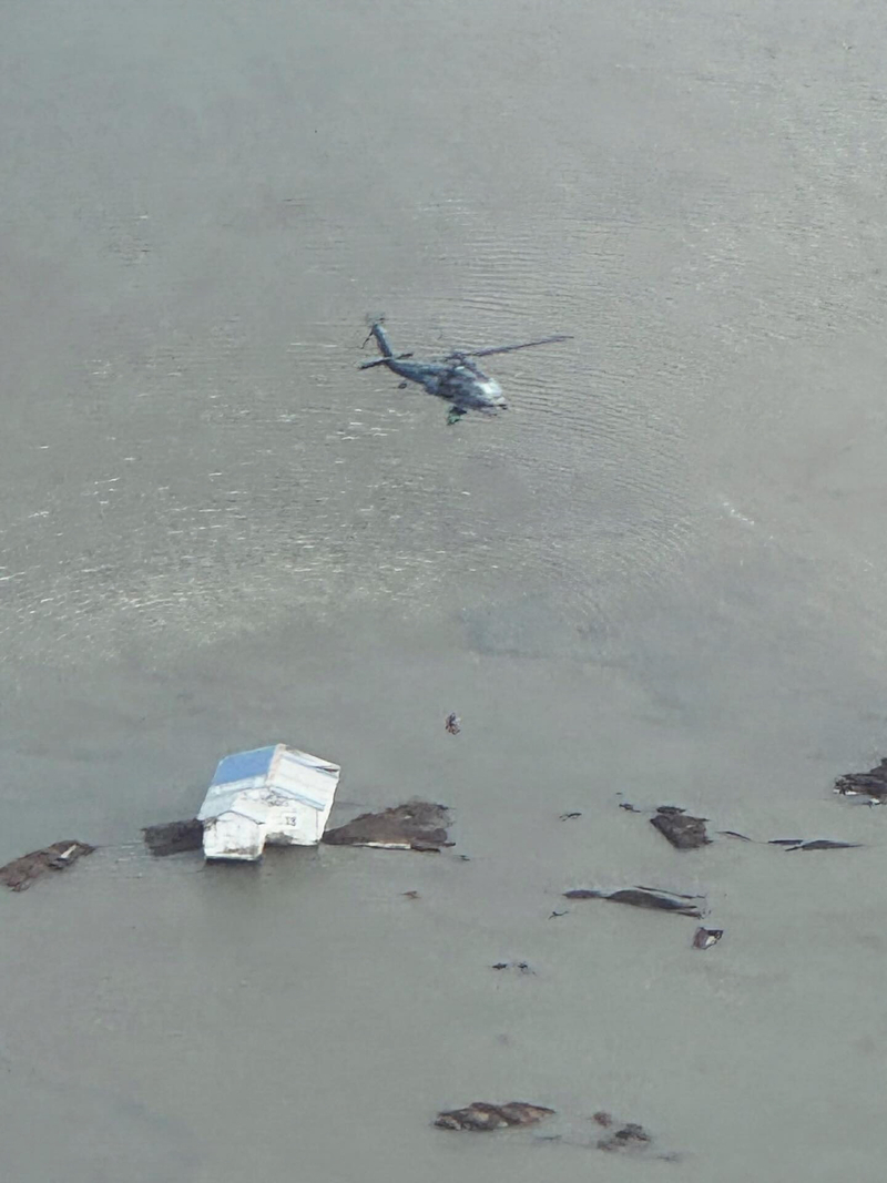 Alaska Air National Guard rescue personnel conduct a search and rescue mission on Oct. 13, 2025, in support of storm response operations over Western Alaska.(Photo provided by the Alaska Air National Guard)