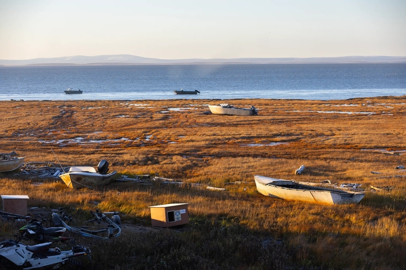 The view shortly after sunrise from Shishmaref, Alaska, looking out toward the Arctic Lagoon on Oct. 4, 2026.