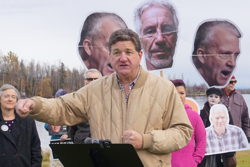 Alaska Democratic Party chair Eric Croft speaks at a news conference at Newcomb Park in Wasilla on Oct. 13, 2026. (Photo by Yereth Rosen/Alaska B