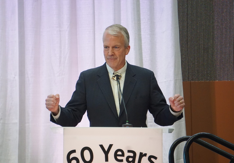 U.S. Sen. Dan Sullivan, R-Alaska, speaks on Oct. 22, 2026, at the Alaska Federation of Natives convention in Anchorage. Held from Oct. 22 to 24, it was the 60th annual AFN convention. (Photo by Yereth Rosen/Alaska Beacon)