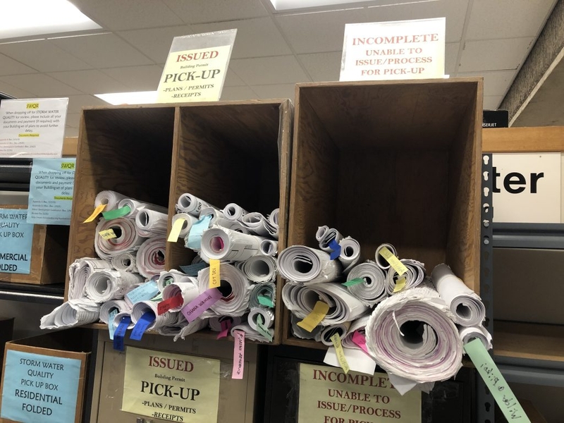 Building plans await pickup by applicants at the Honolulu Department of Planning and Permitting (DPP)