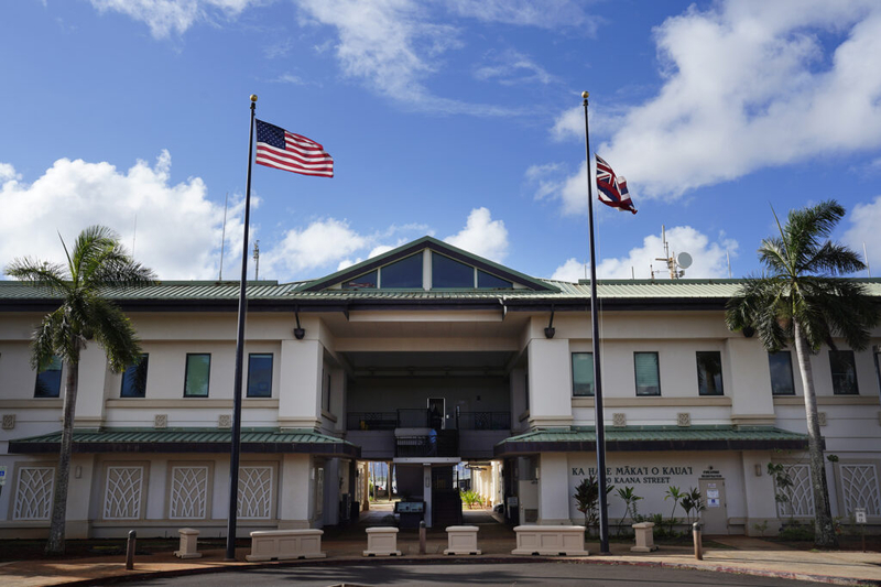 Kauai County’s Ka Hale Māka’i O Kaua’i building is photographed Wednesday, Oct. 9, 2024, in Lihue. This complex houses the Kaua’i Police Department among other county-run groups. (Kevin Fujii/Civil Beat/2024)