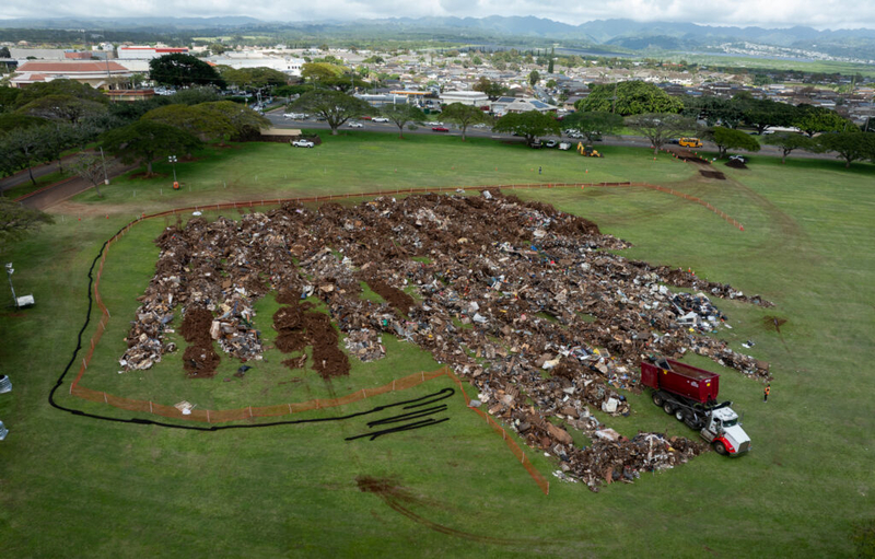 Several dozen loads of flood debris are piliing up at the City &amp; County temporary site at Patsy T. Mink Central Oahu Regional Park March 25, 2026. (Craig Fujii/Civil Beat/2026)