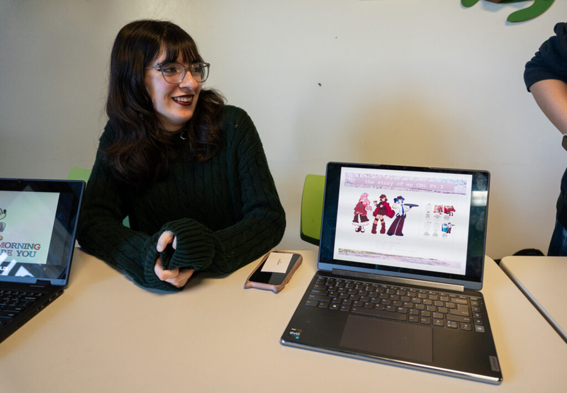 Senior Adriana Hunt with her AI project on her laptop at Hawaiʻi Technology Academy in Waipahu May 4, 2026. (Craig Fujii/Civil Beat/2026)