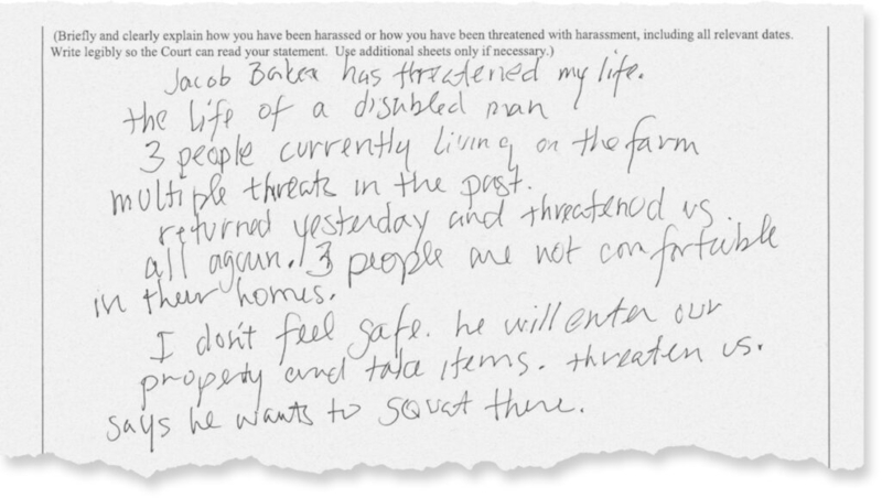 Excerpt from Janelle Honerʻs TRO against Jacob Baker