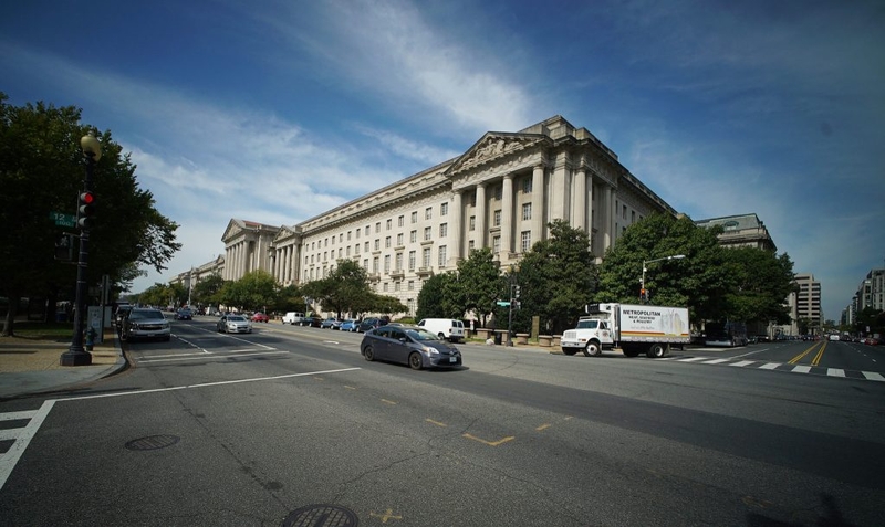 US Department of Justice building located on Constitution Avenue. Washington, DC.