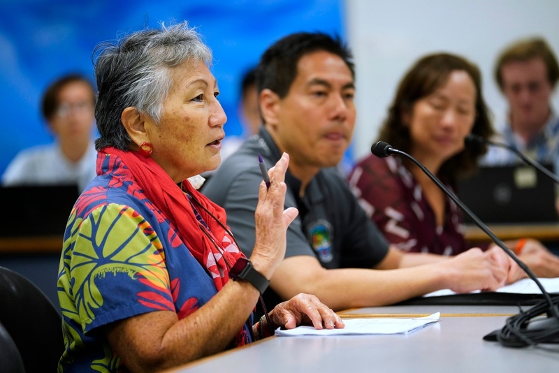 Board of Land and Natural Resources Chair Dawn Chang testifies during the Senate Ways and Means Committee meeting Wednesday, Dec. 20, 2023, in Honolulu. (Kevin Fujii/Civil Beat/2023)