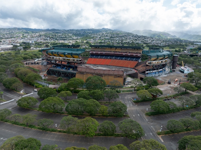 Aloha Stadium, with the southwest section of down, seen April 23, 2026. (Craig Fujii/Civil Beat/2026)