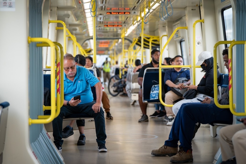 Rush hour commuters aboard a Skyline train from Kapolei June 3, 2026. (Craig Fujii/Civil Beat/2026)