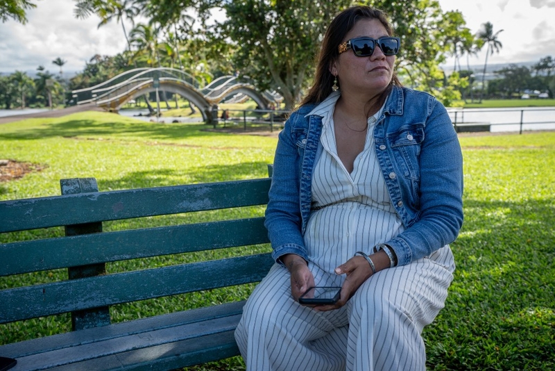 J-Lynn Vinson recounts her family's confrontation with pediatric dentist Andrew Choy in 2022, at Wailoa River State Park in Hilo June 3, 2026. (Craig Fujii/Civil Beat/2026)