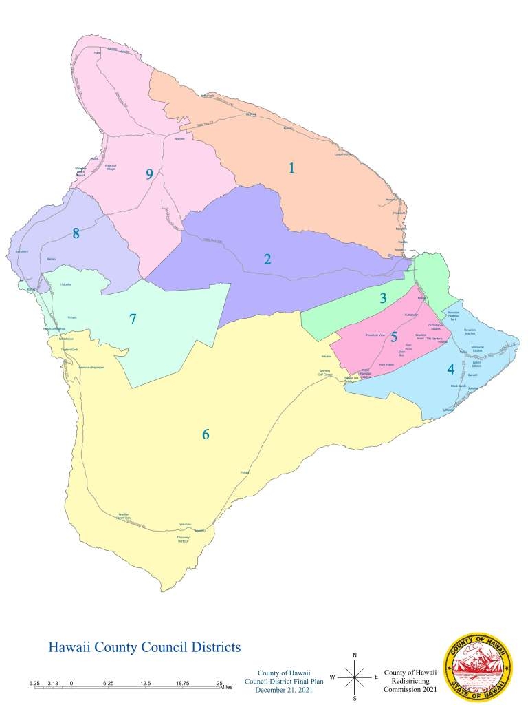 Hawai‘i island is divided into nine council districts. (Hawai‘i Elections Office/2026)